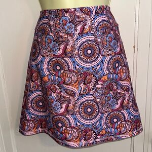 LouKeith pink, light blue & orange paisley print nylon spandex skort